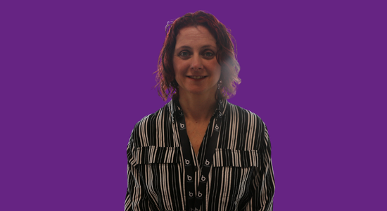 White text on a purple background, which says 'Customer Service. Lisa-Marie Sear. Tenant member.' There is an image of Lisa-Marie Sear to the left of the text.
