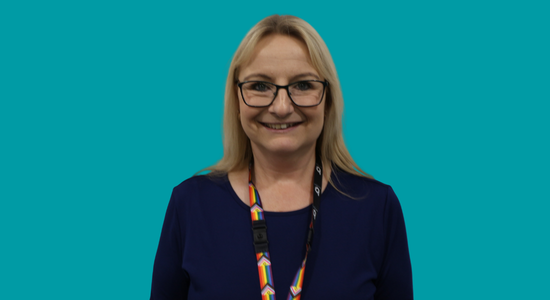 White text on a blue background, which says 'Jo Sugden, Senior Independent Director.' There is also an image of Jo Sugden to the left of the text.